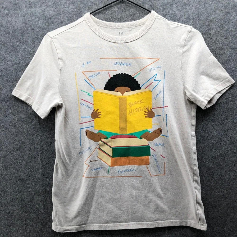 Gap Black History Graphic T Shirt Kids L (10)‎ Short Sleeve Ivory Organic Cotton
